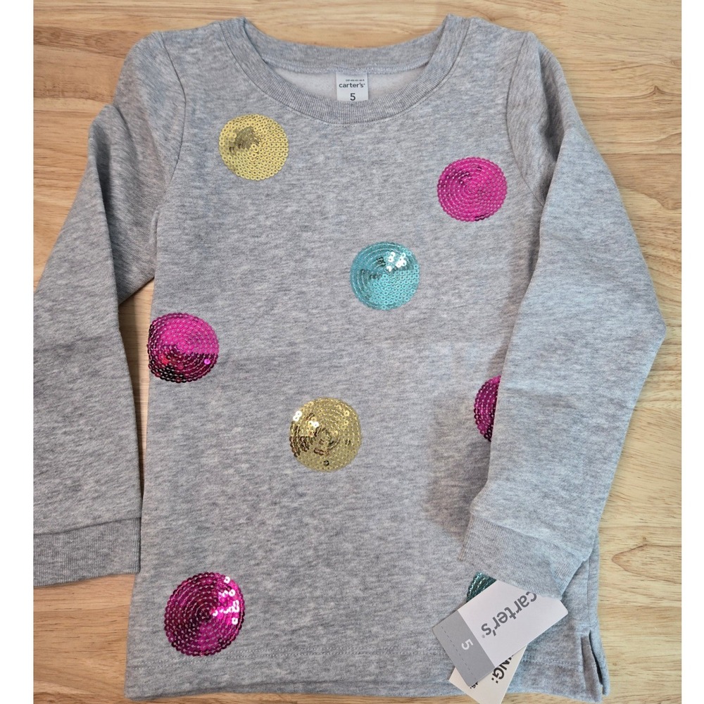 Carter's Girls Heather Gray Sequin Polka Dot Sweatshirt 273h423 Size 5 NWT